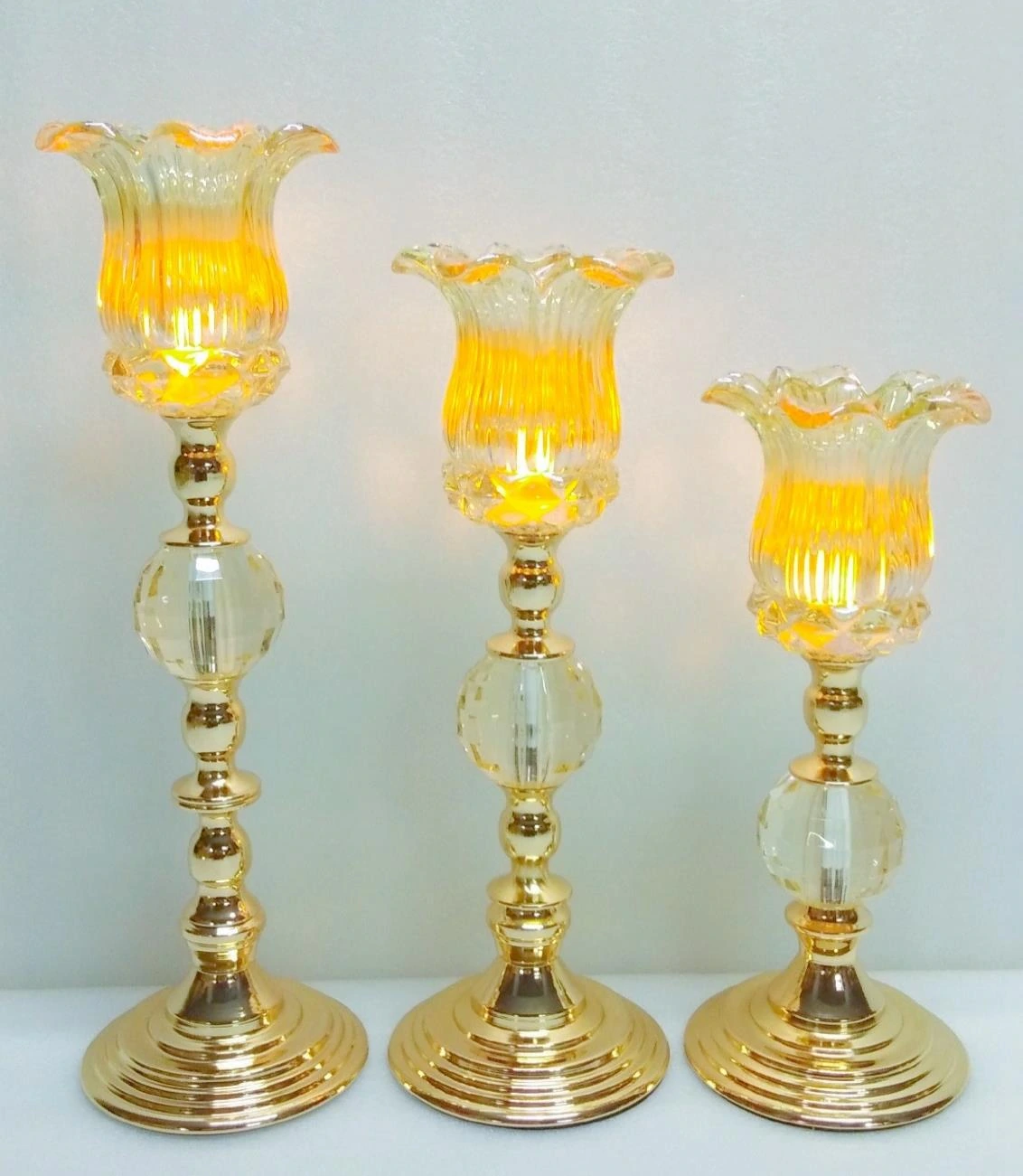 Metal Candle Holder with Centre Crystal n Top Flower Shape 14x40 cm